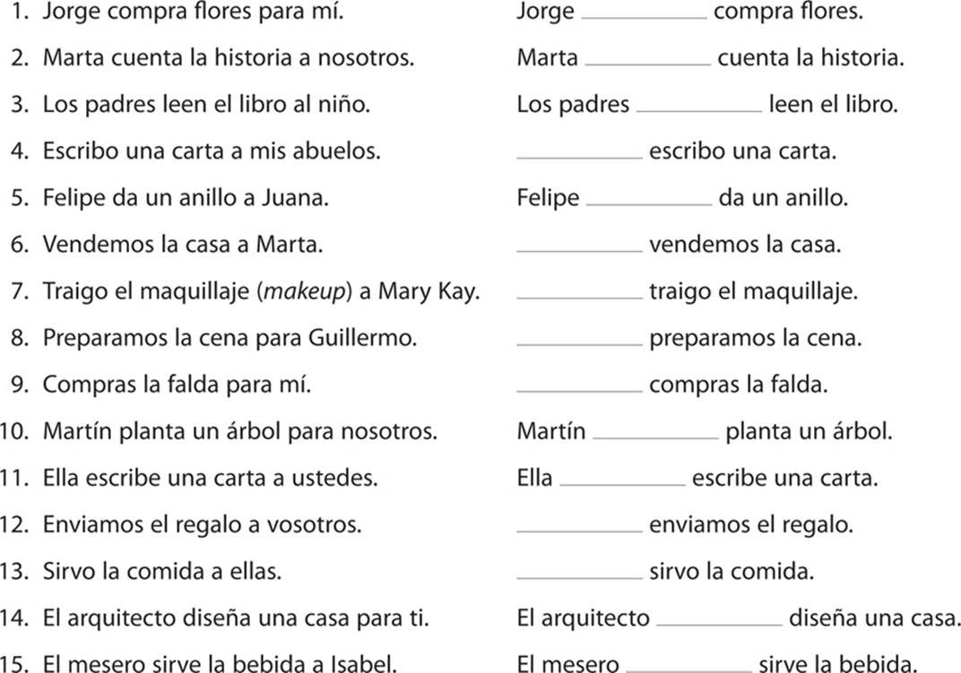 Direct Object Pronouns Spanish Sentences