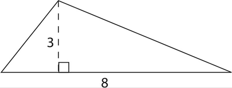 A triangle with base equal to 8 and height, drawn perpendicular to the base, equal to 3.