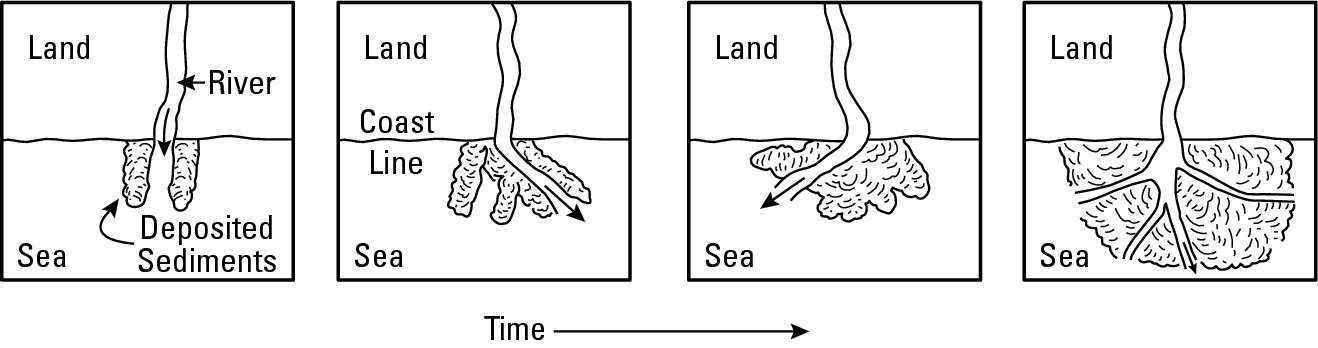 Figure 7-4: Deltas are formed from sediments deposited at river mouths.
