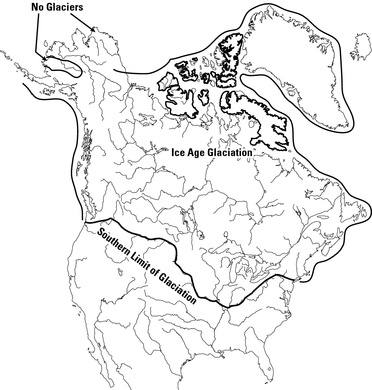 Figure 7-7: Extent of continental glaciers in North America during the last Ice Age.