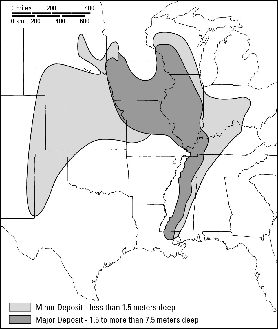 Figure 7-8: The geography of loess deposits in the United States.