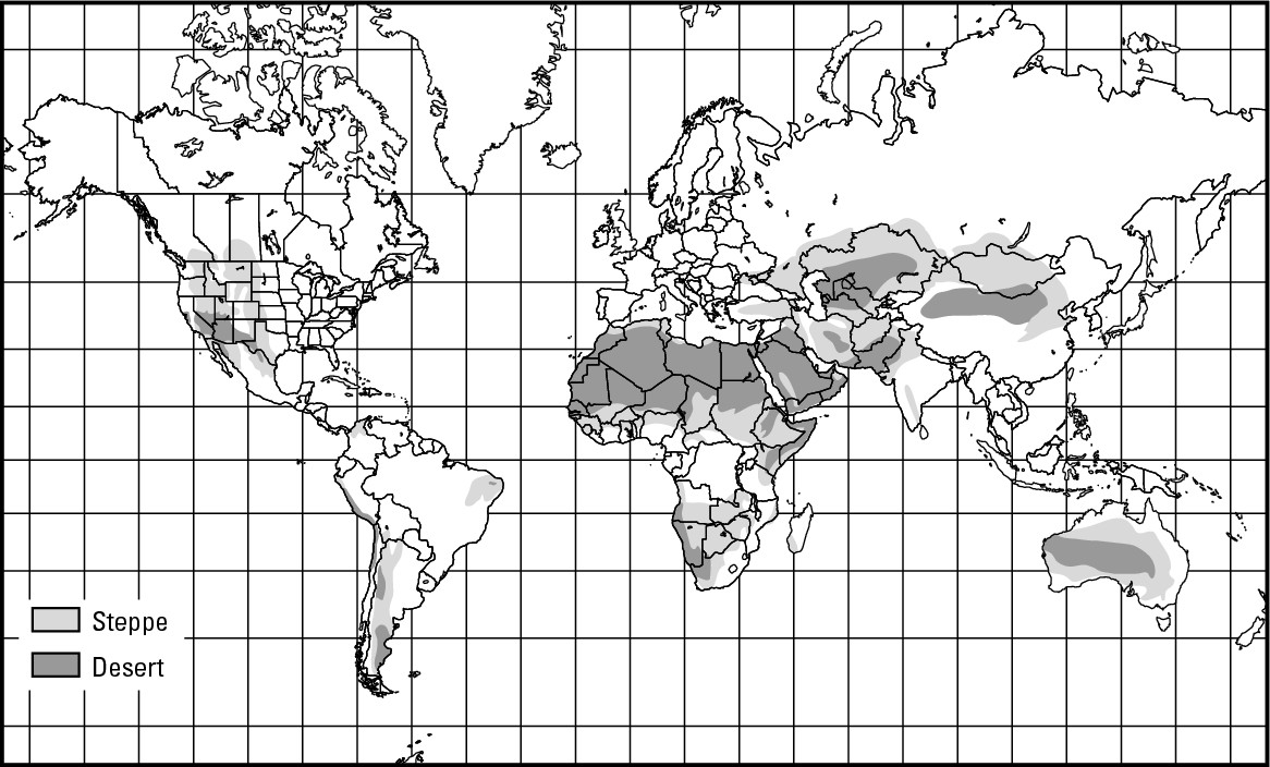 Figure 10-3: The geography of dry climates.