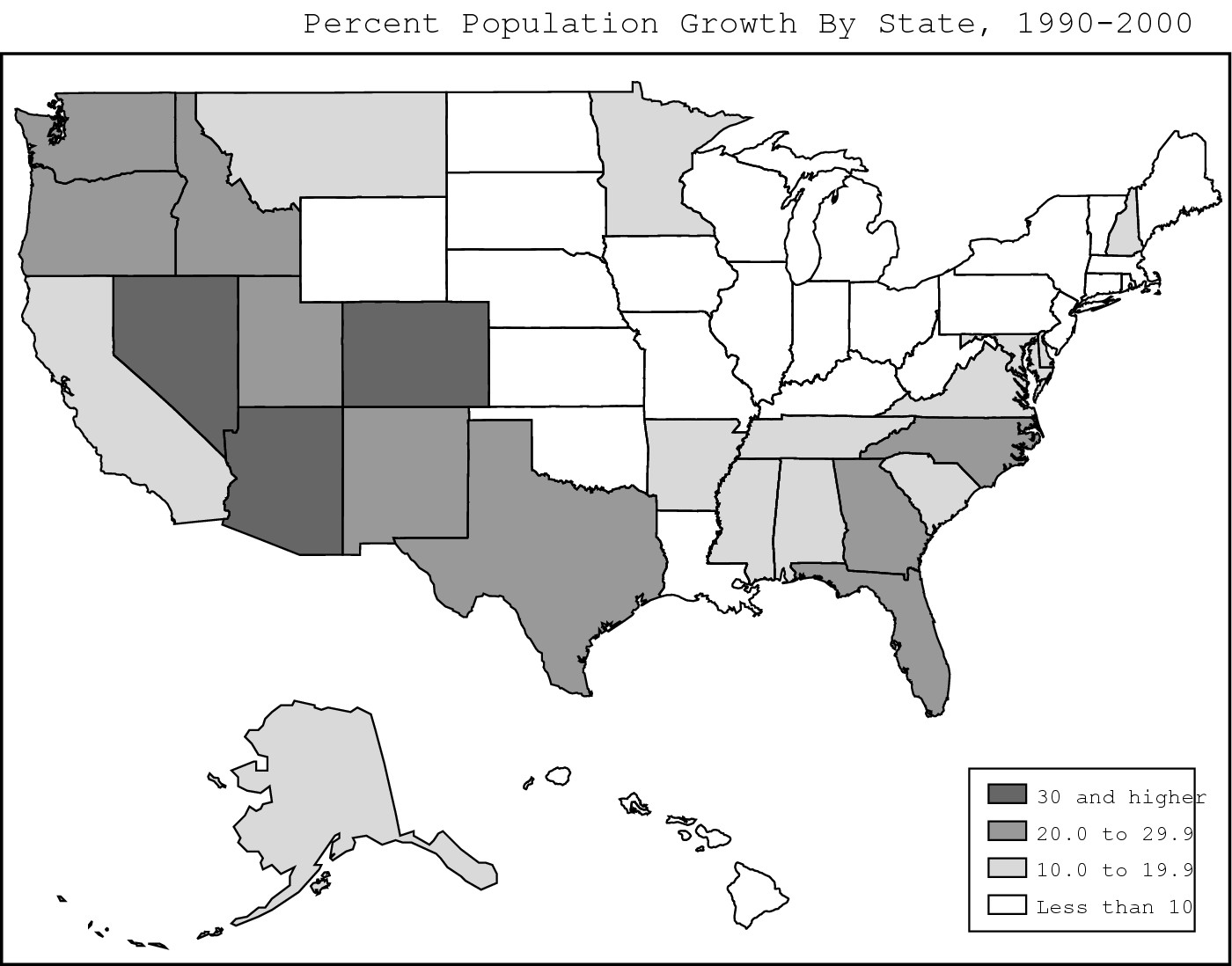 Figure 12-2: U.S. population growth by state, 1990–2000.