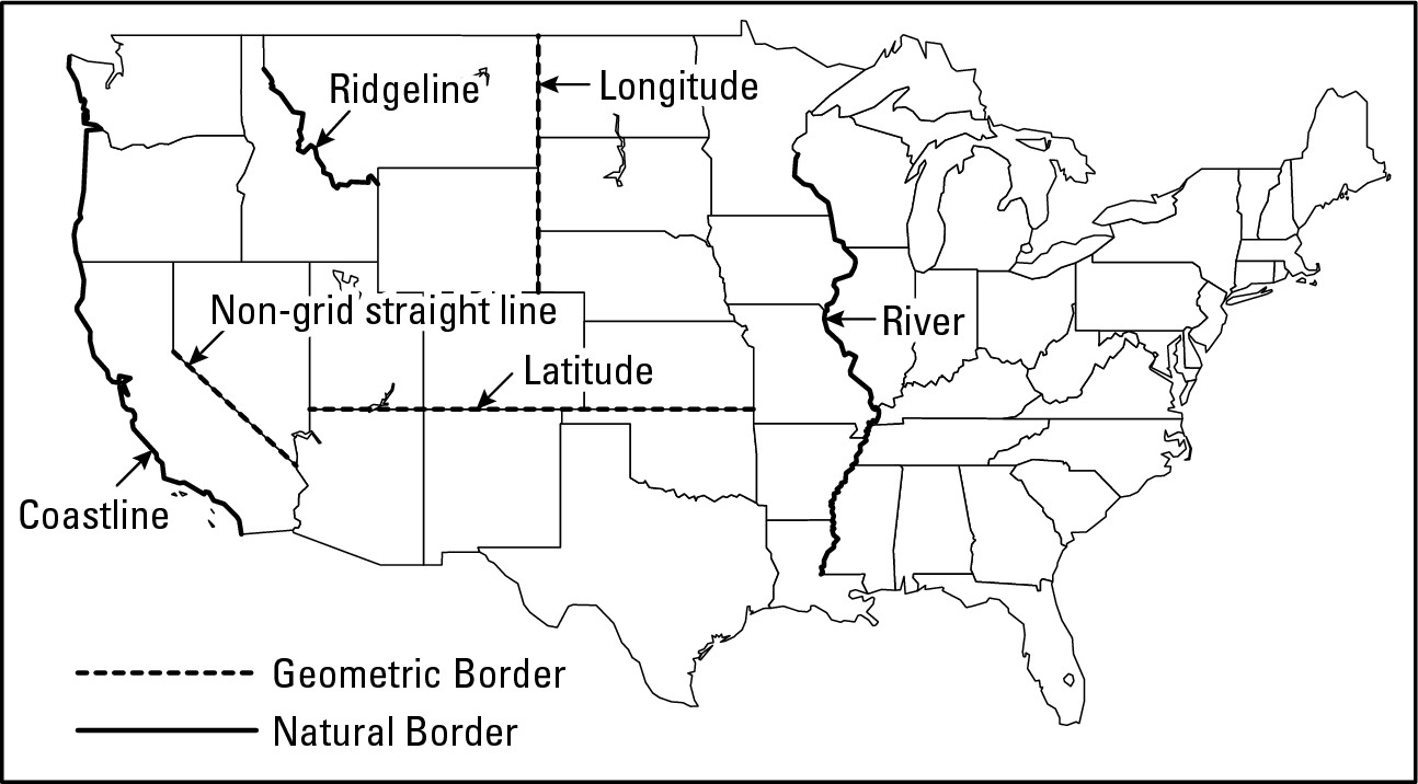 Figure 14-3: Examples of natural and geometric boundaries in the United States.