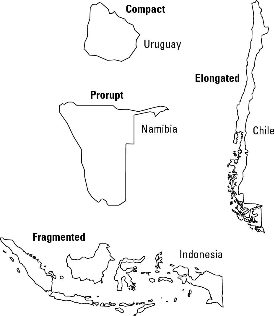 Figure 14-7: Different shapes of countries.
