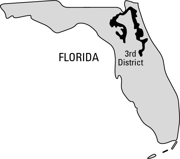 Figure 14-9: An oddly shaped congressional district drawn to encourage election of a minority group member to Congress.