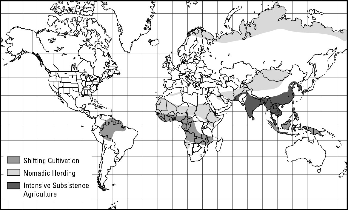 Figure 15-4: A generalized geography of subsistence economies.