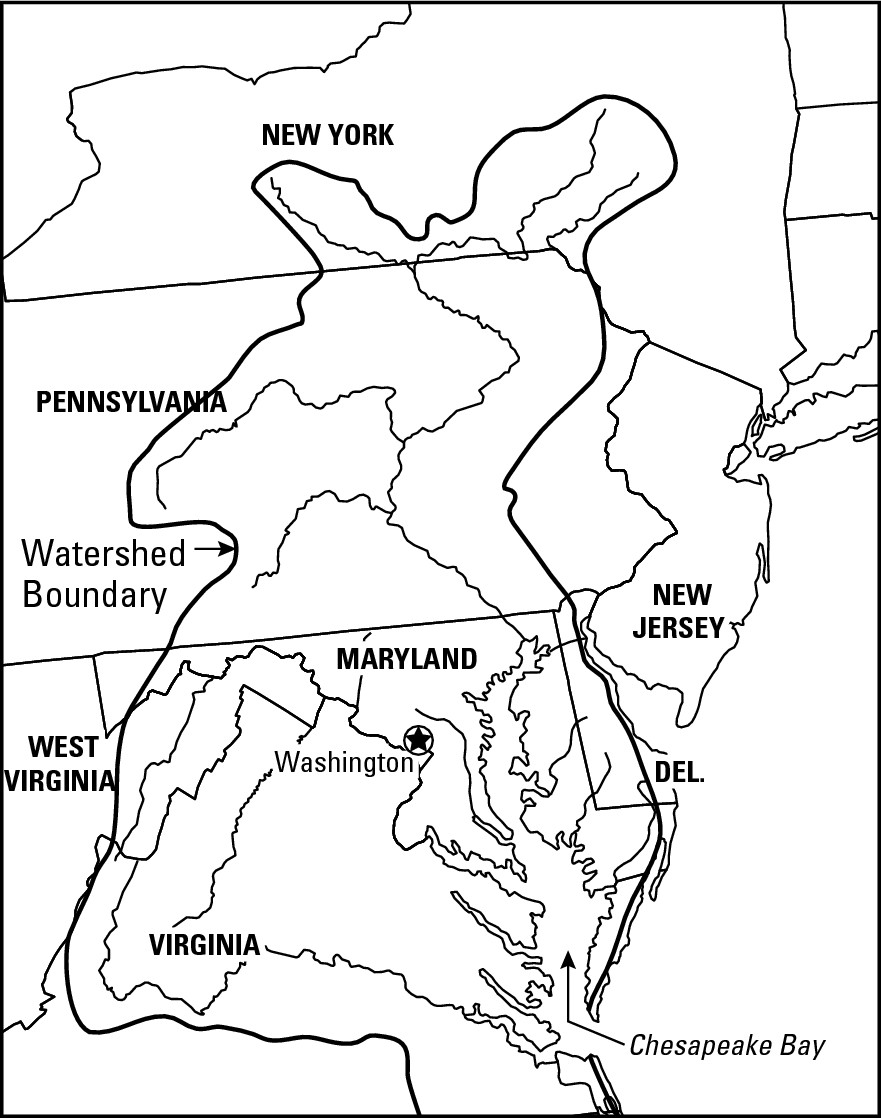 Figure 18-1: Hundreds of water-courses from six states drain into the Chesapeake Bay.