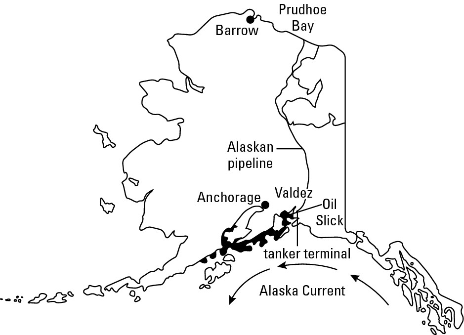 Figure 18-2: The Alaska Current spread the Exxon Valdez oil spill over a great distance.