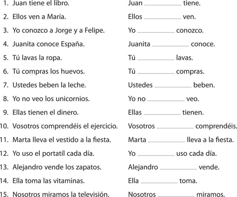 Direct Object Pronouns Spanish Practice Worksheet Pdf