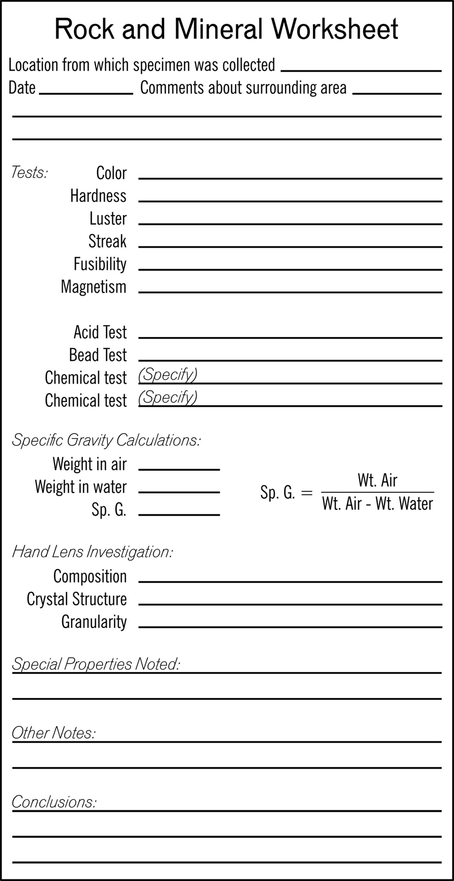 Rock And Mineral Worksheet