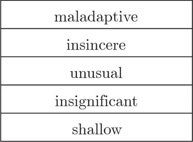 maladaptive, insincere, unusual, insignificant, shallow