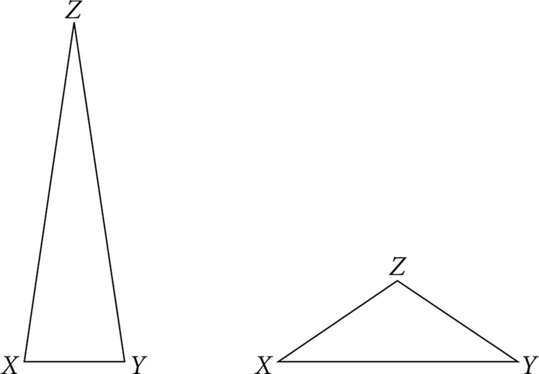 A tall triangle, XYZ, on the left, and a short triangle, XYZ, on the right.