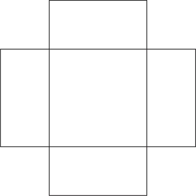 Two rectangles overlap, forming a figure of a square with four equal rectangles on its sides.