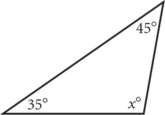 A triangle with interior angles: 45, 35, and x degrees.