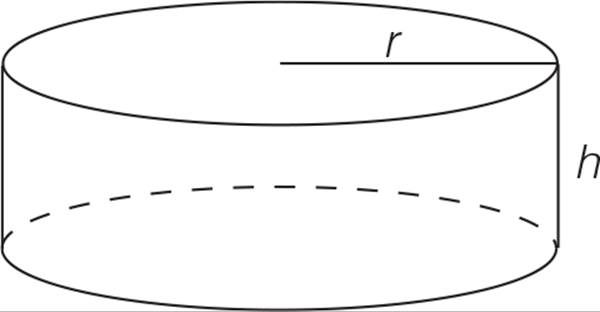 A cylinder with height equal to h and radius equal to r.