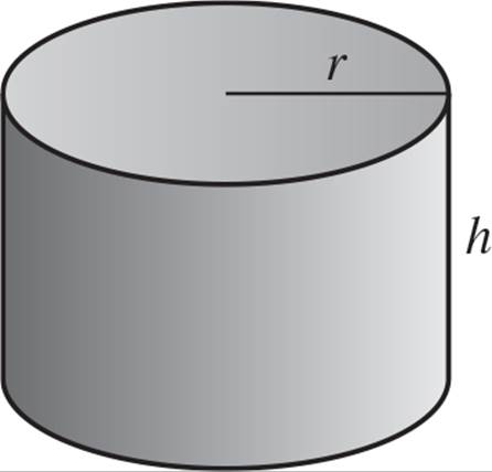 A cylinder with height equal to h and radius equal to r.